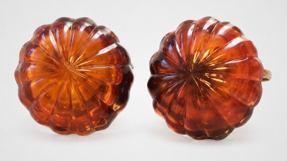 Signed Hong Kong Round Molded Lucite Root Beer Dome Clip-On Vintage Earrings bc7